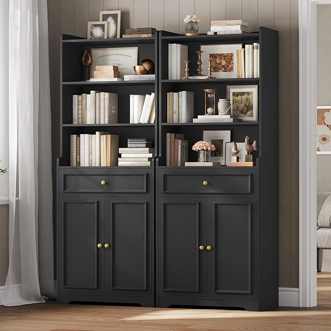 Bookshelves and Bookcase with Doors and Drawer, Shelves, 73 in Tall Bookshelf