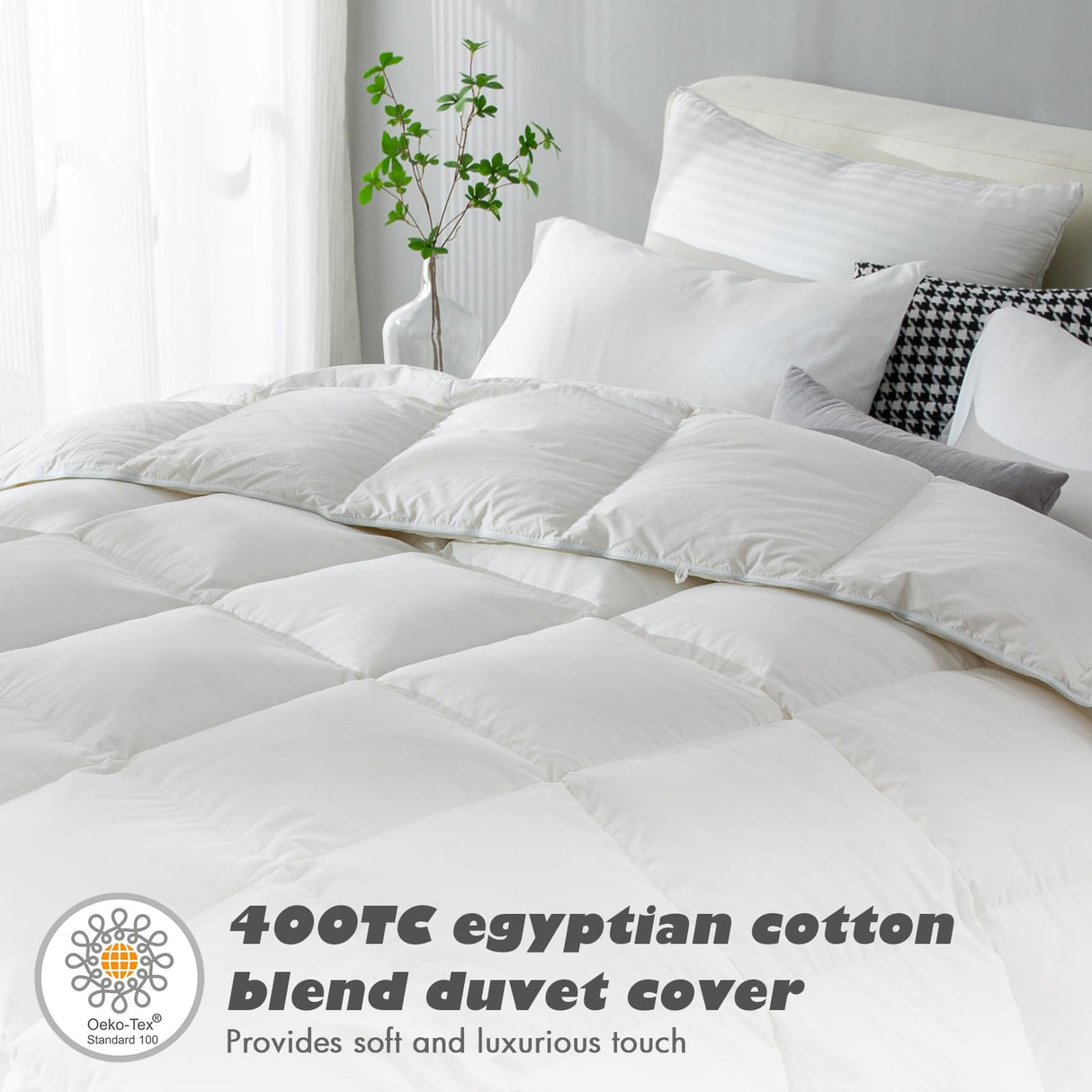 Hotel Collection Feather Down Queen Comforter, Luxury Duvet Insert with Soft Egyptian