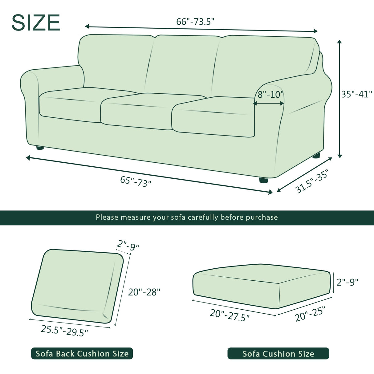 7 Piece Stretch Sofa Covers for 3 Cushion Couch Covers, 3 Seater Couch Slipcover