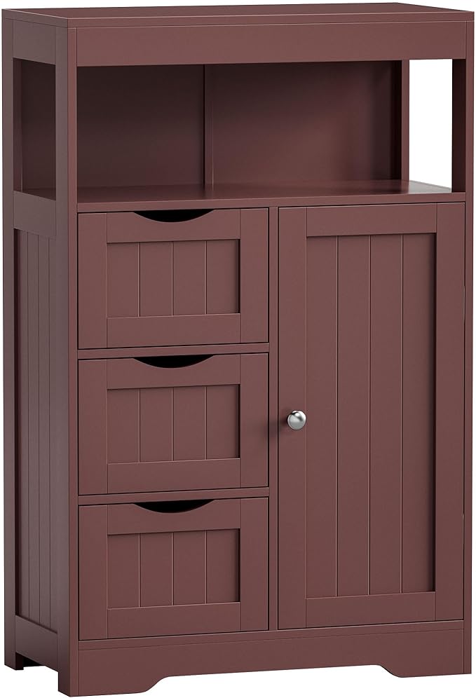 Bathroom Floor Cabinet, Wooden Free-Standing Storage Organizer