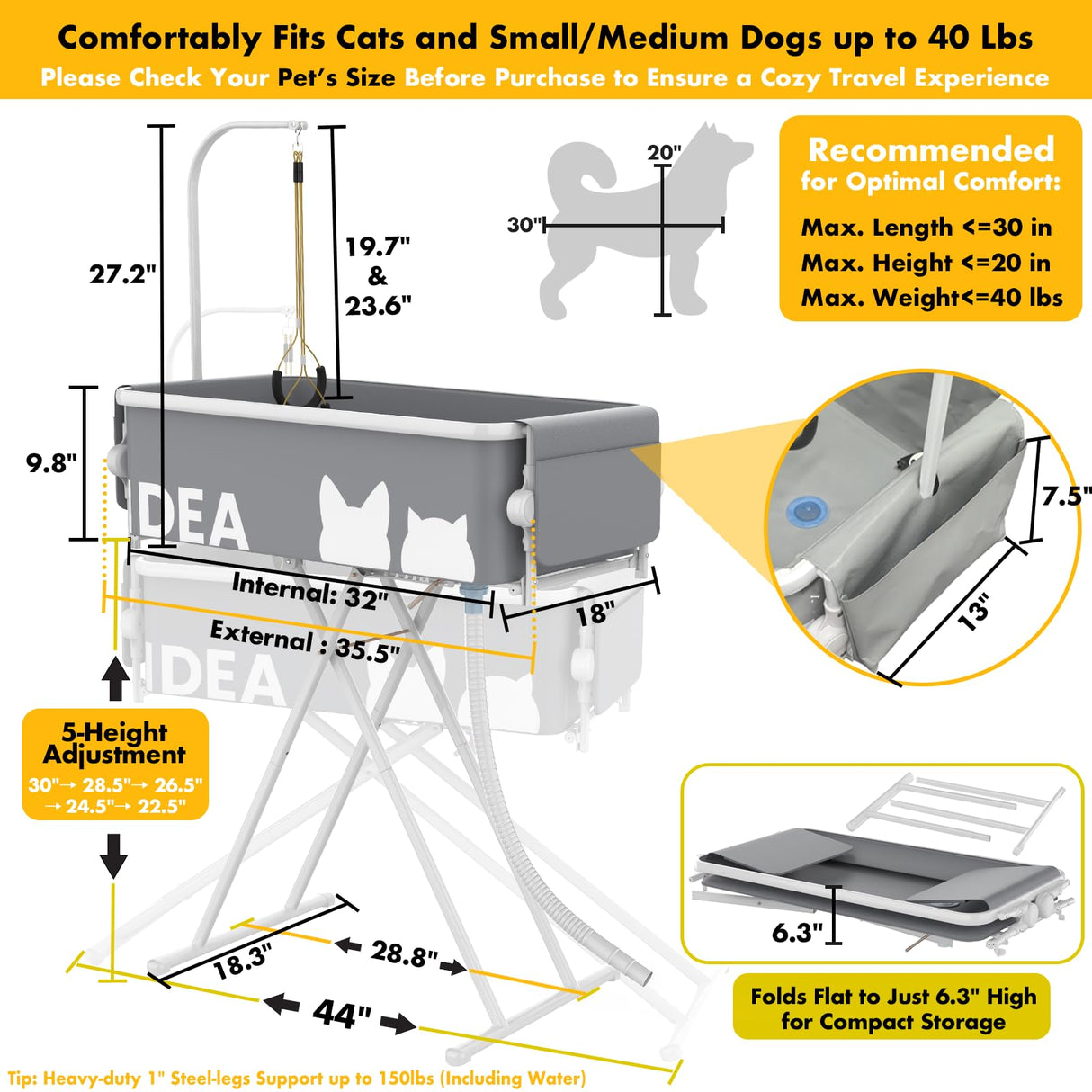 2-in-1 Portable Dog Bathtub & Grooming Table - 33" Foldable Pet Washing Station