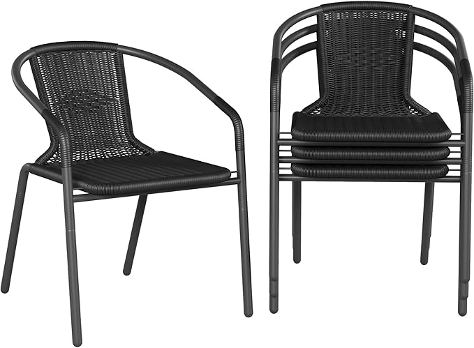 Rattan Patio Dining Chairs Set of 4, Wicker Stackable Outdoor Chairs