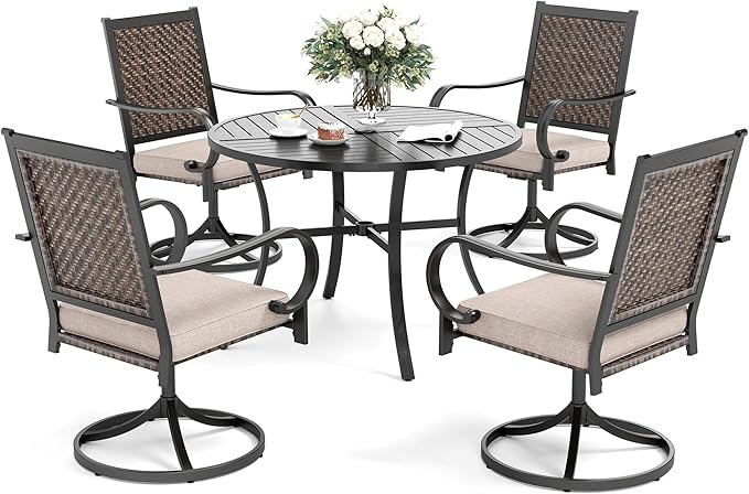5 Pieces Patio Dining Set for 4, Wicker Outdoor Dining Set with Round Patio Table