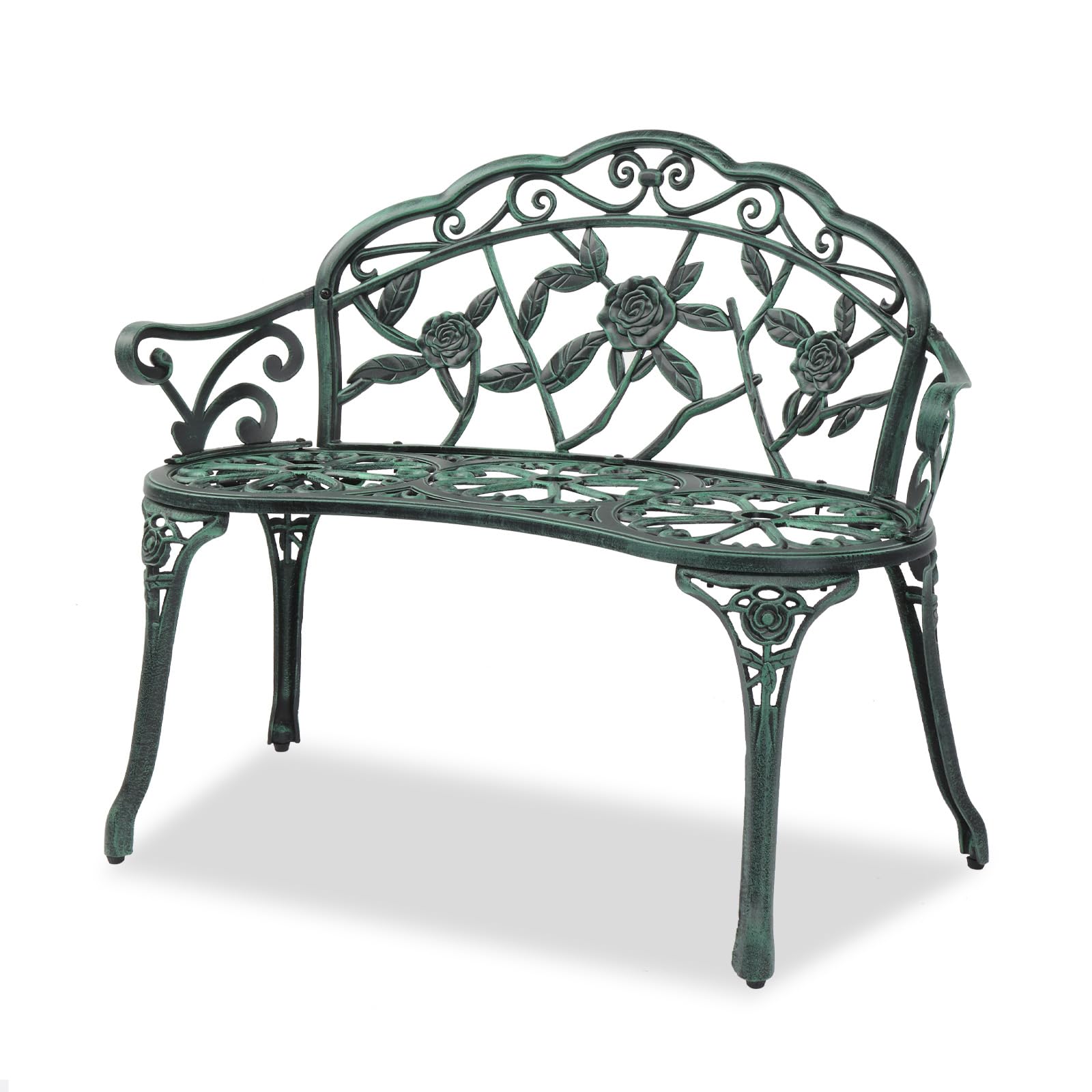 38.5" Patio Park Garden Outdoor Metal Rose Bench