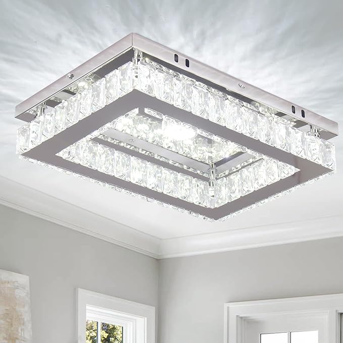 LED Crystal Ceiling Light Modern Flush Mount Rectangular Ceiling