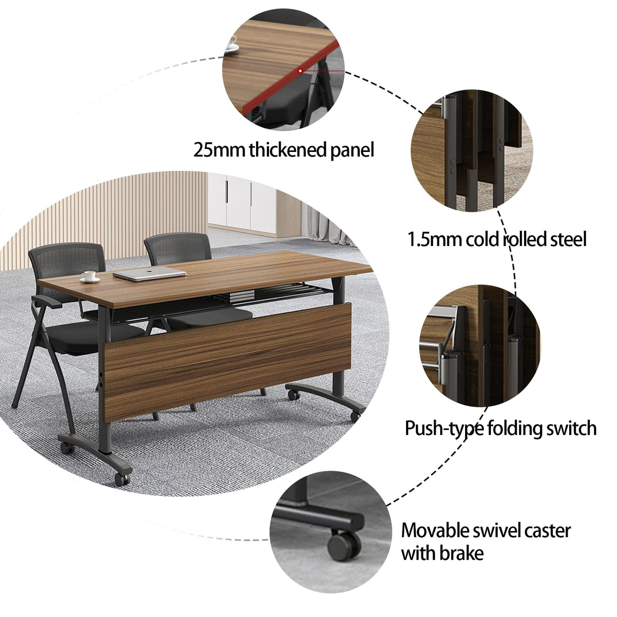 Conference Table Foldable Meeting Tables,Flip Top Mobile Training Table The Rounded Table With Silent Wheels Is Convenient And Fast,for Office Training Classroom Meeting Tables(4pack 120*60*75)