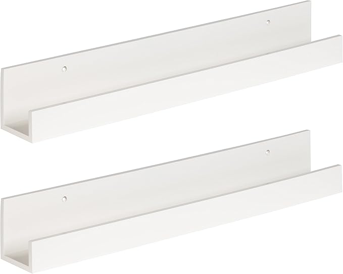 Levie 24 inch 2-Pack Wood Floating Wall Shelf Picture Frame Holder Ledge, White
