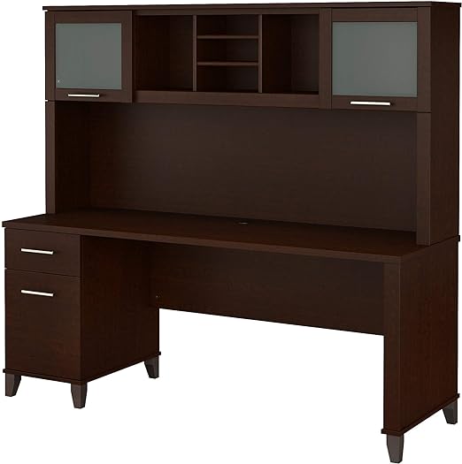 Somerset 72-Inch Computer Desk with Hutch & Drawers – Storm Gray Executive Office Desk