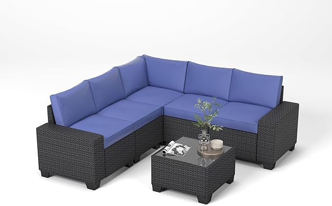 Outdoor Patio Sectional Furniture PE Rattan Sofa Set 6 Piece