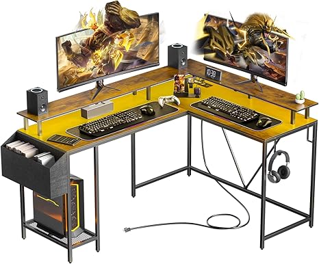 Eivanet 53inch L Shaped Desk,L Shaped Gaming Desk with Power Outlets & LED Lights