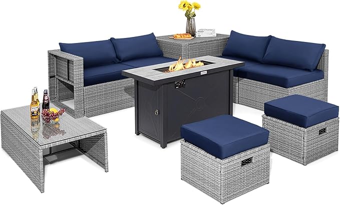 9 PCS Patio Furniture Set with 42” 60,000 BTU Fire Pit