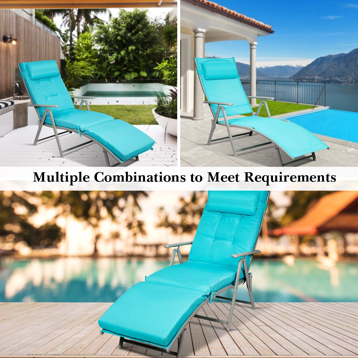 2 PCS Outdoor Folding Chaise Lounge Chair, Lightweight Recliner Chair w/ 7 Adjustable