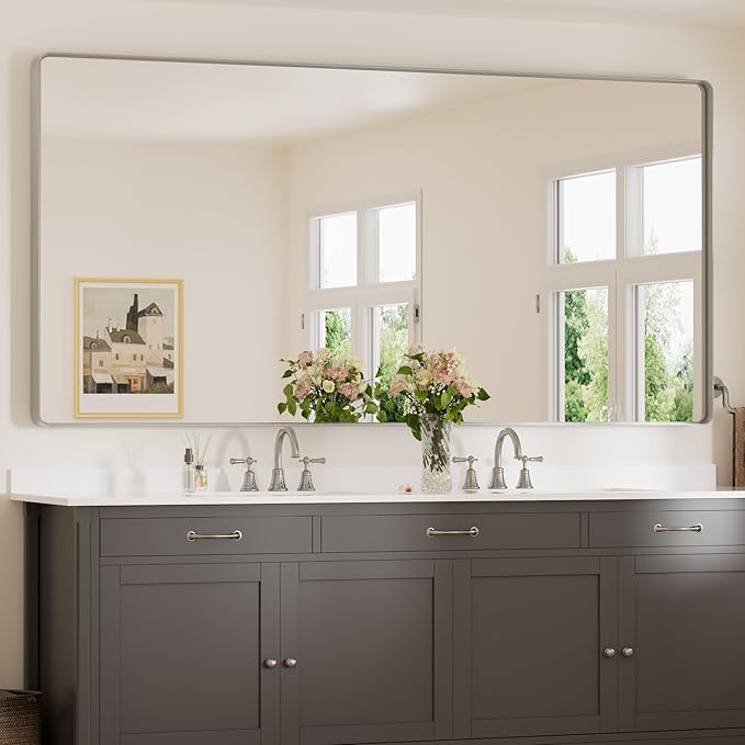 Black Bathroom Mirrors for Over Sink, Rounded Rectangle Bathroom