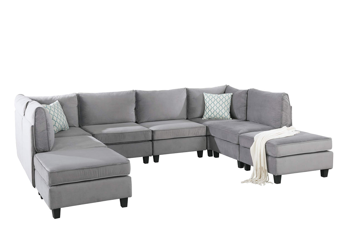 Gray Velvet 8Pc Modular Sectional Sofa