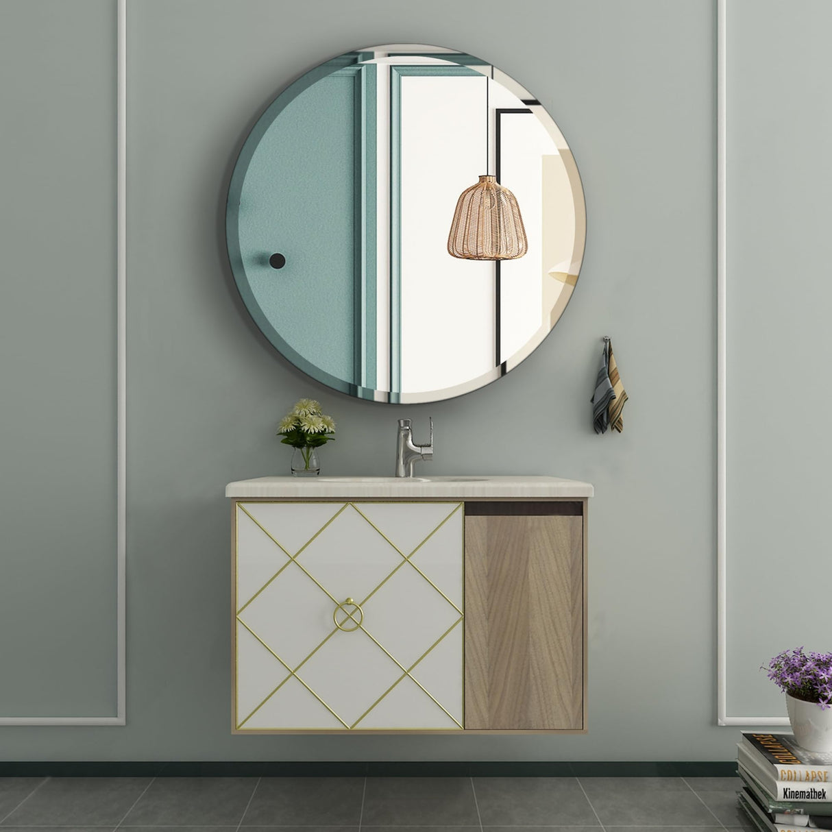 Mirror, Circle Wall Mirror with Beveled Polished Edge