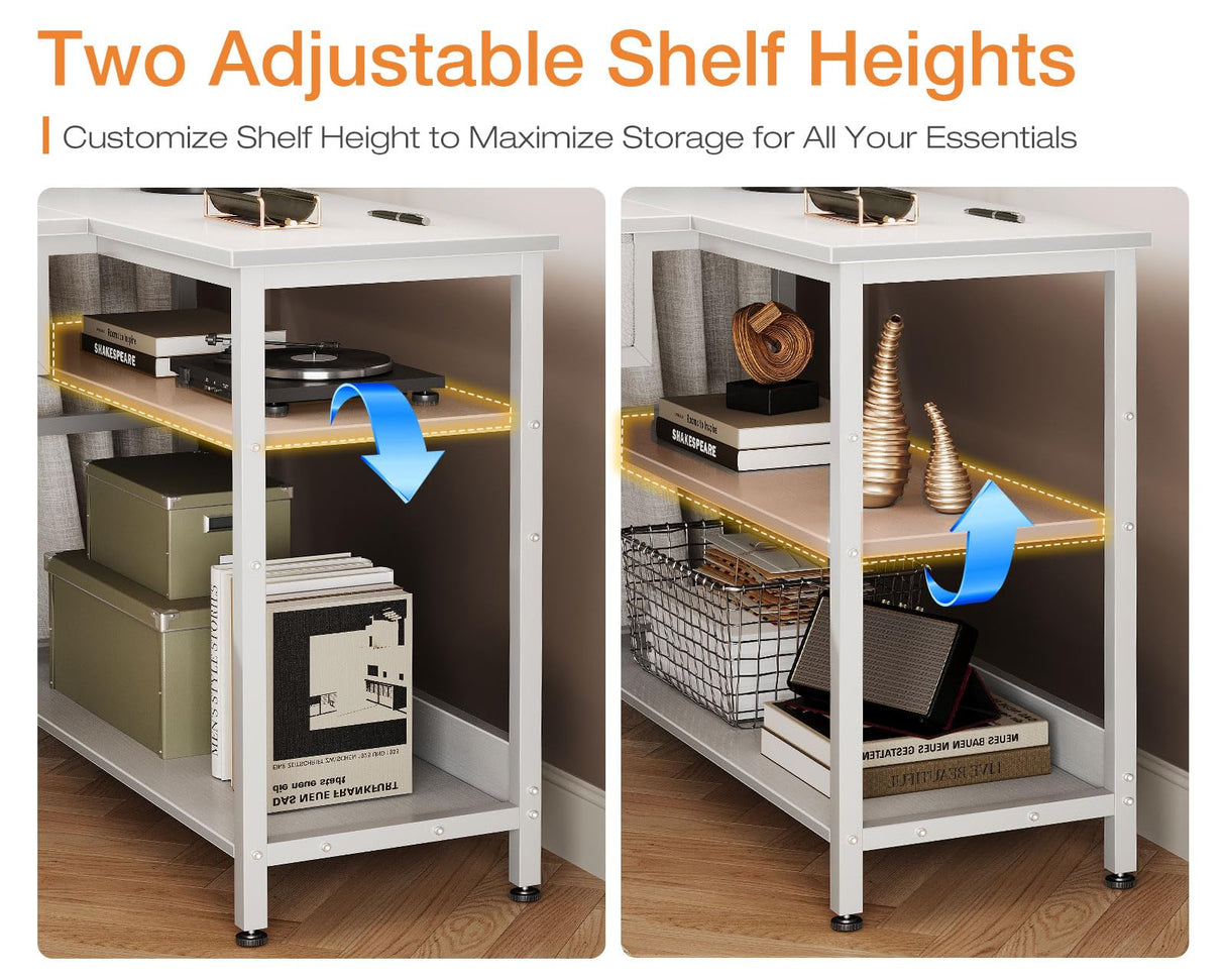40 Inch L Shaped Desk with 2 Drawers, Computer Desk with USB Ports, Office Desk with Storage Shelves, Corner Desk Home Office Desks, Small Desk for Bedroom, White