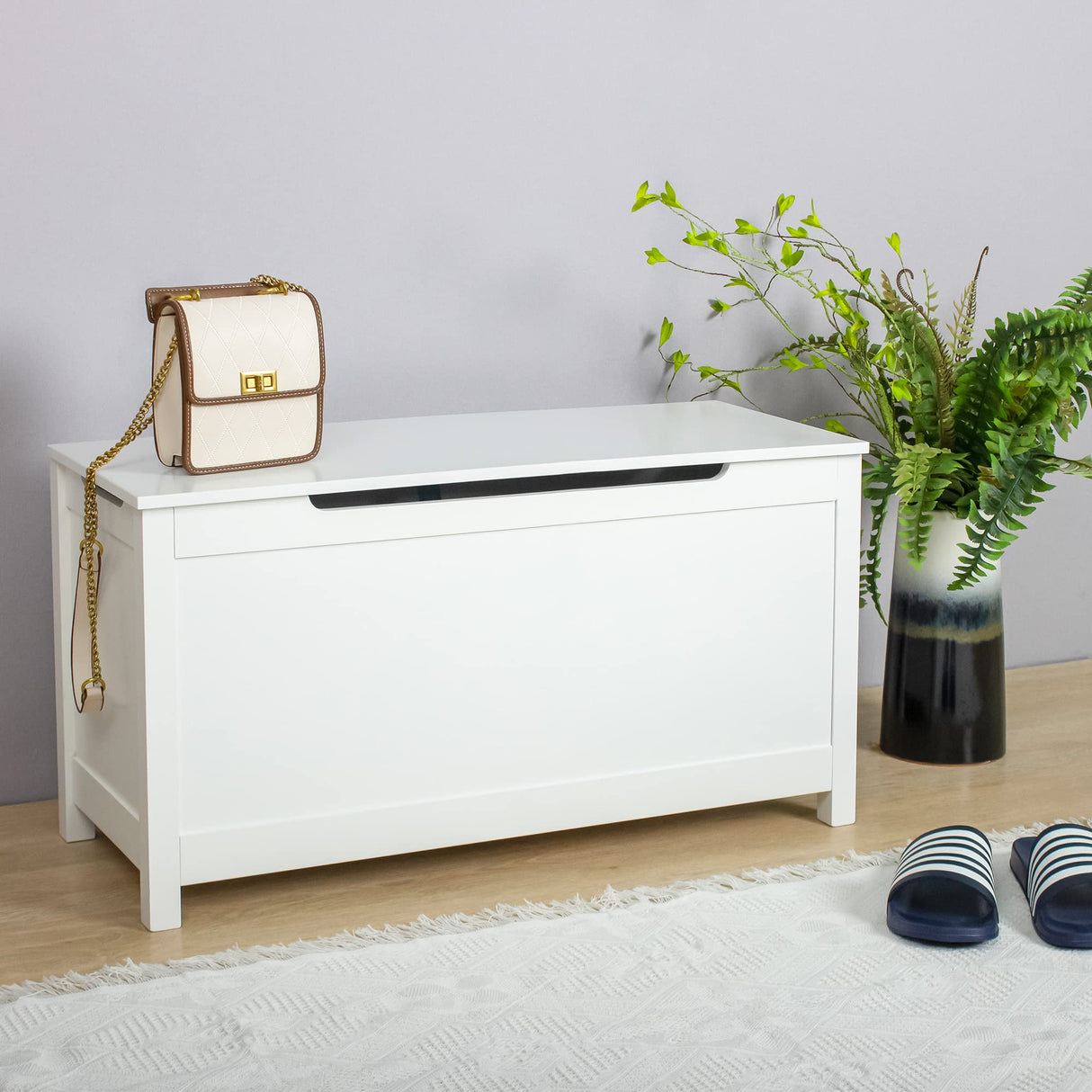 Wooden Modern Storage Bench, Lift Top Entryway Storage Chest/Bench