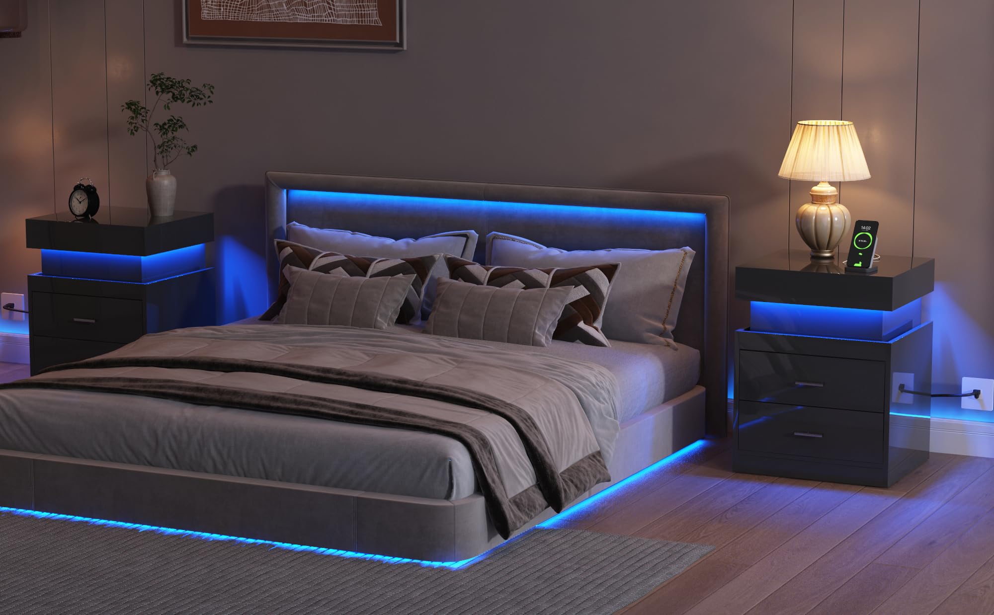 LED Nightstand with Charging Station,Smart Night Stand