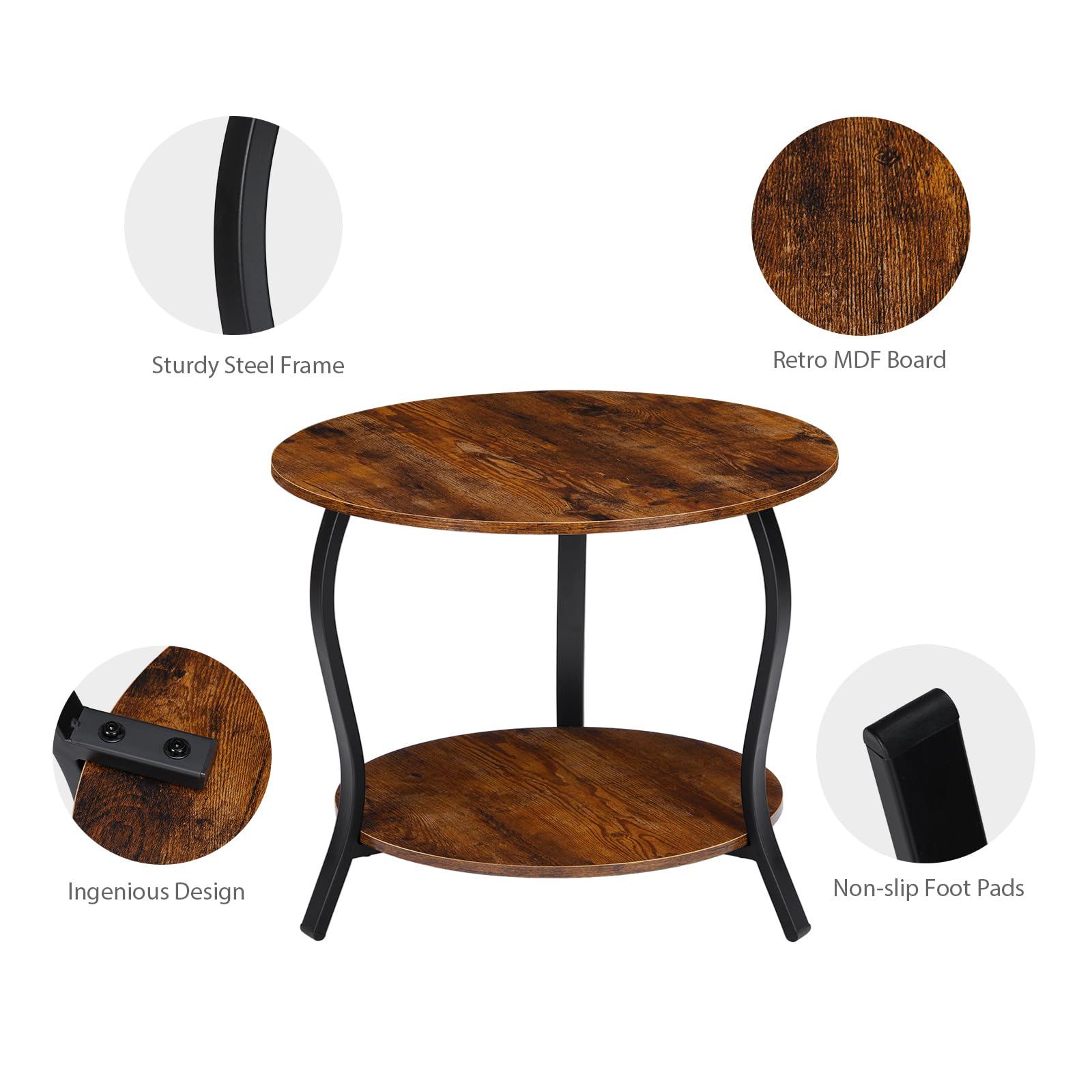 Small Round Coffee Table with Open Storage,23" 2-Tier Coffee Side Tables