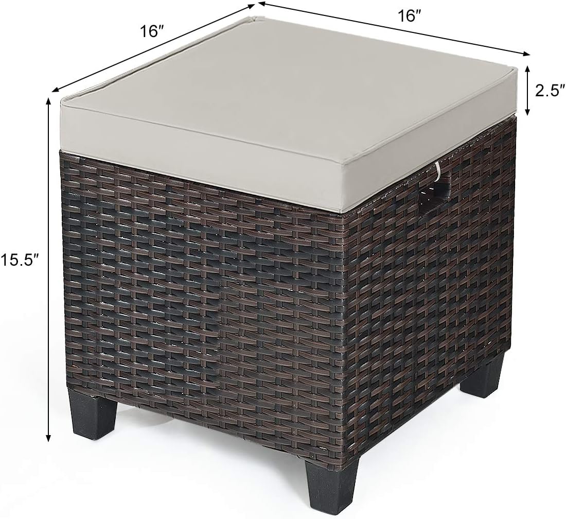 Outdoor Ottoman Set of 2, All Weather Rattan Wicker Patio Ottoman w/Removable