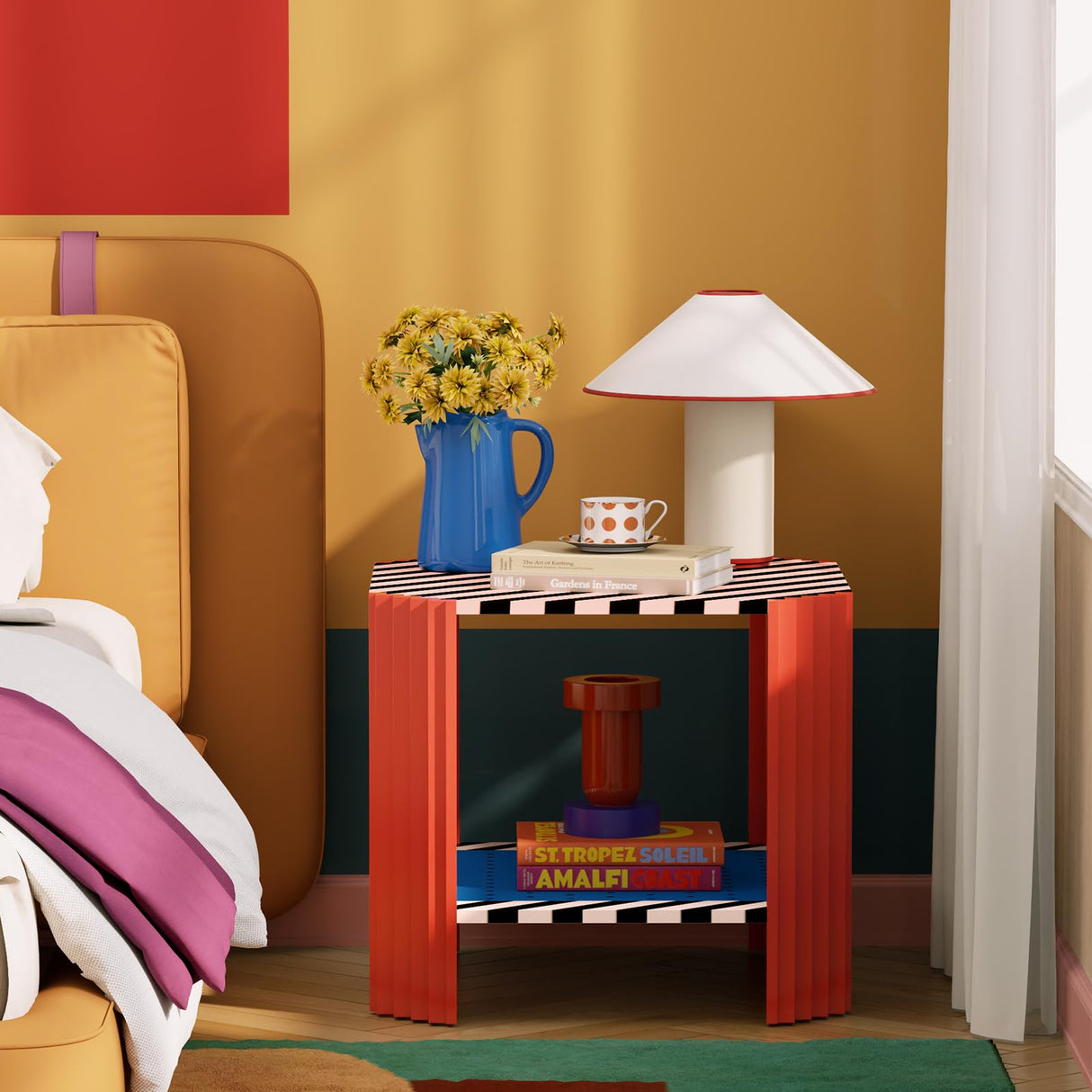 19" Memphis Style Wood Side Table, End Table