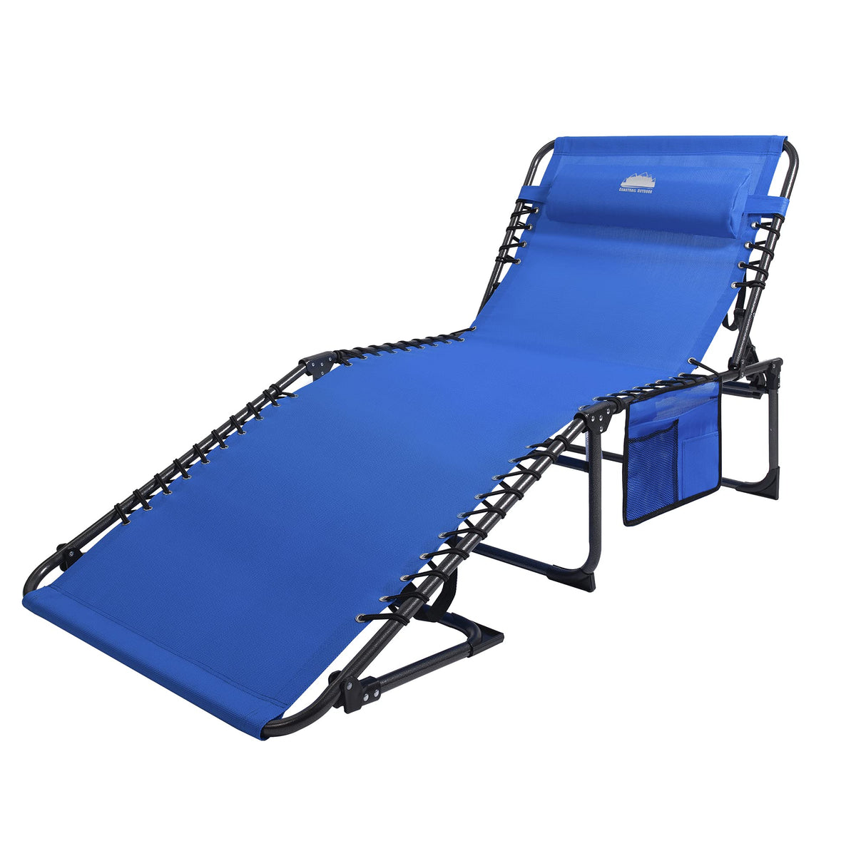 Chair 4 Position Folding Recliner with Pillow Bonus Pockets for Beach Patio Lawn Outdoor