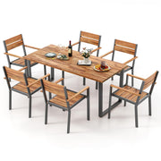 6 Heavy Duty Acacia Armrest Chairs and Rectangle Table Set, Suitable for Deck Lawn Garden Poolside and Backyard