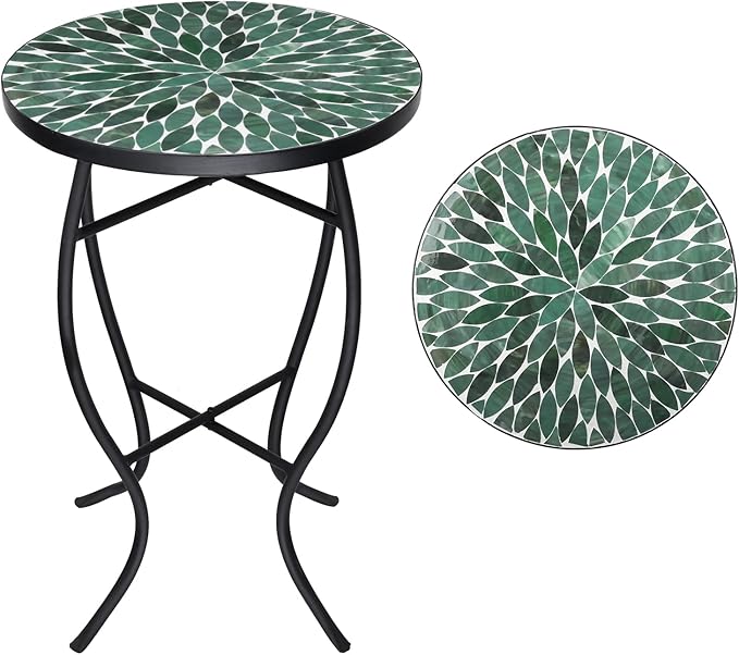 Mosaic Outdoor Side Table - Small Patio Table Coffee Outside Accent Tables Round End