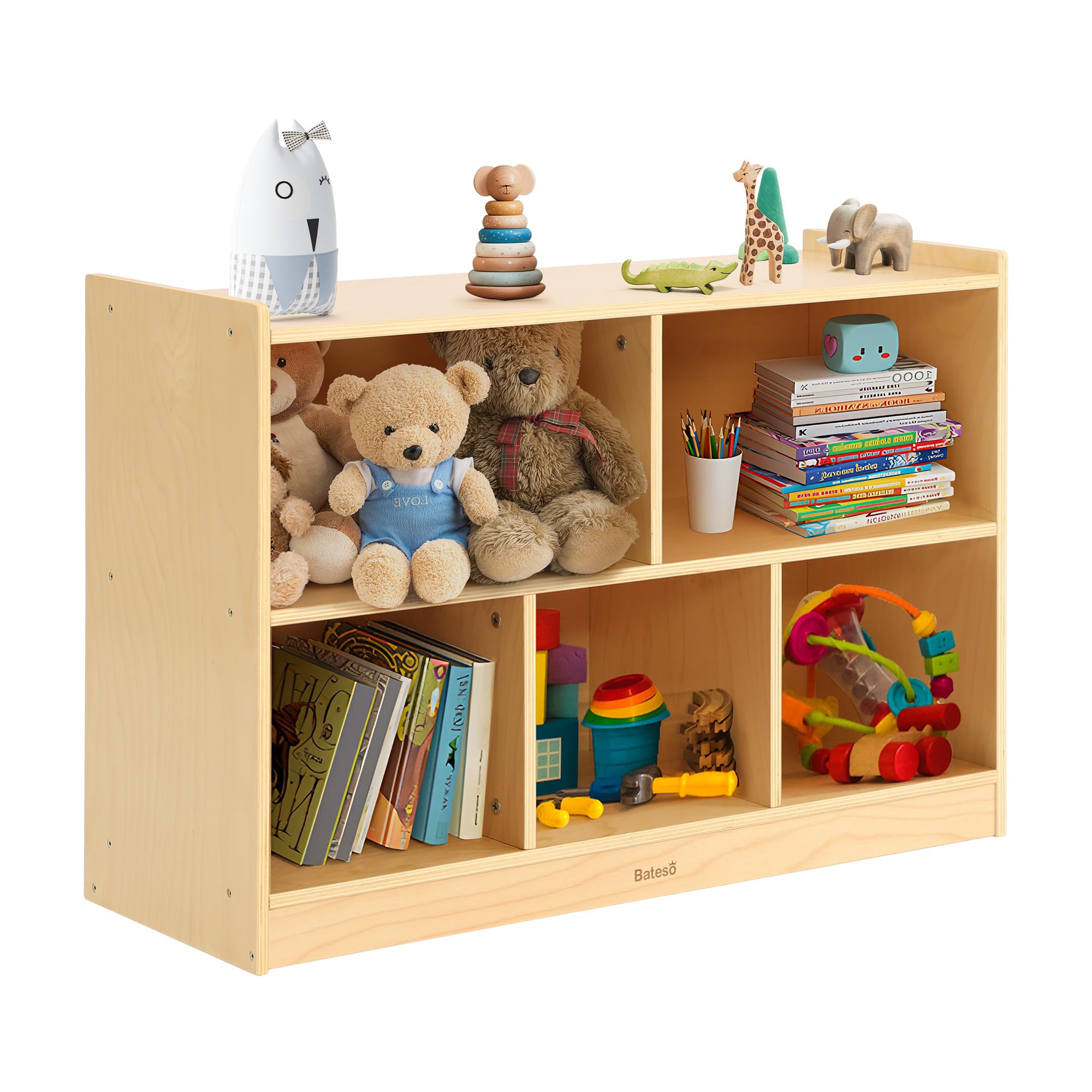 Storage Organizer for Kids, 5-Compartment Wooden Toy Storage Cabinet, Montessori