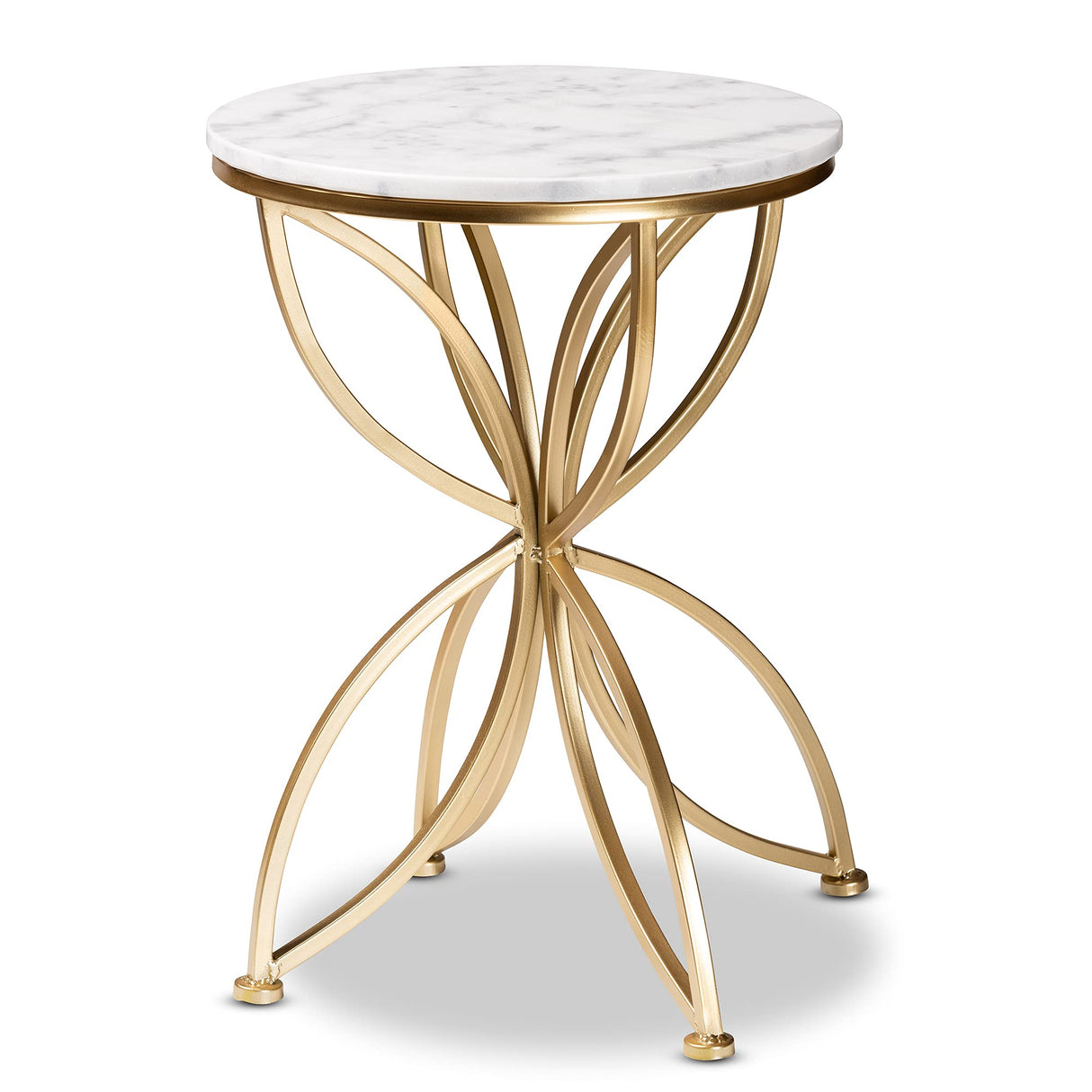 Jaclyn Modern and Contemporary Gold Finished Metal End Table with Marble Tabletop