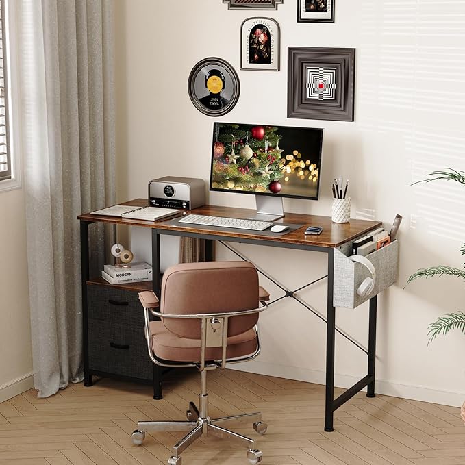 Computer Desks with Fabric File Drawer, 47 in Adjustable Home Office Table
