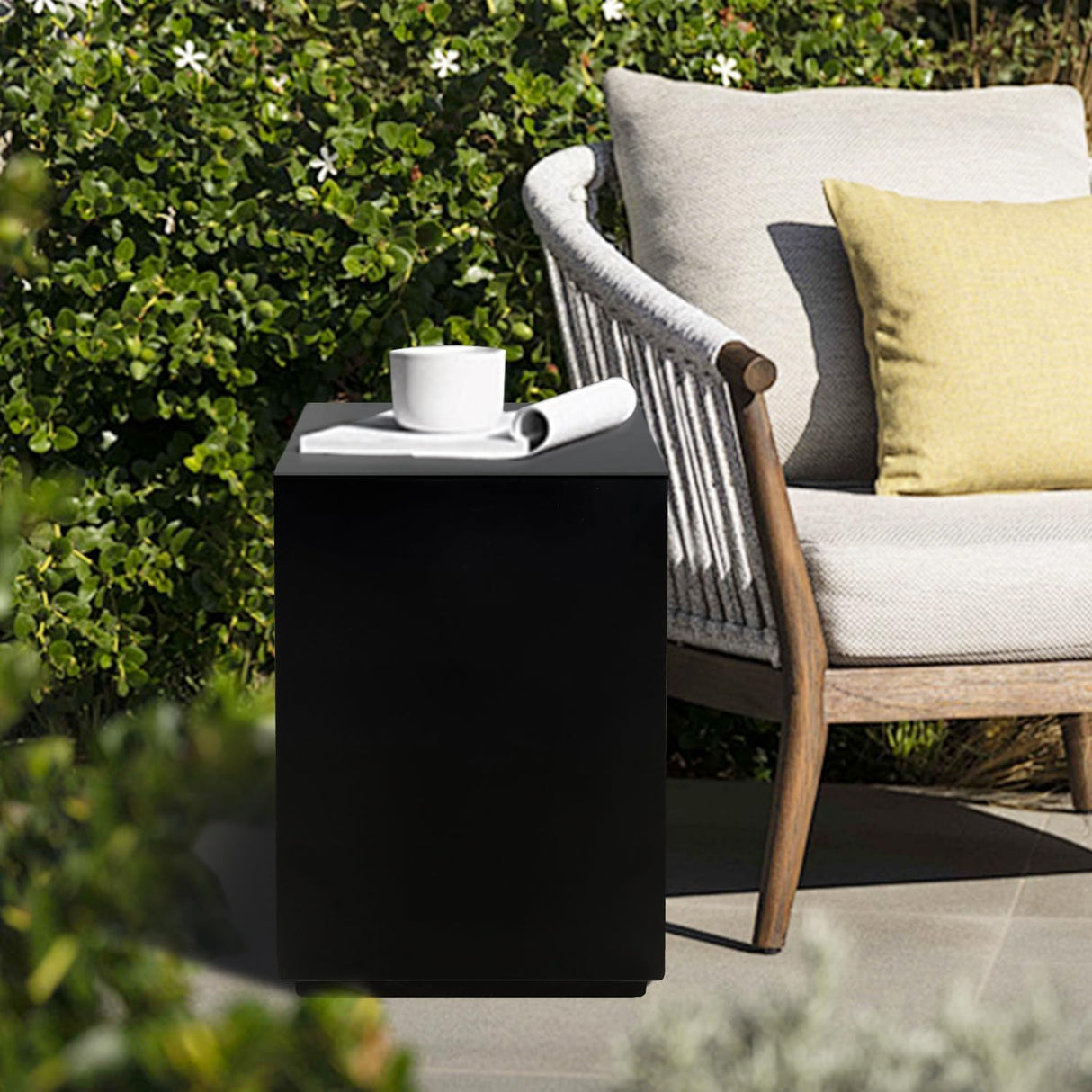 Modern Concrete Square Side Table, Garden and Patio Outdoor Accent Table, Living Room End Table, Bedroom Bedside Table, Pool Coffee Decorative (Black) - Bircata