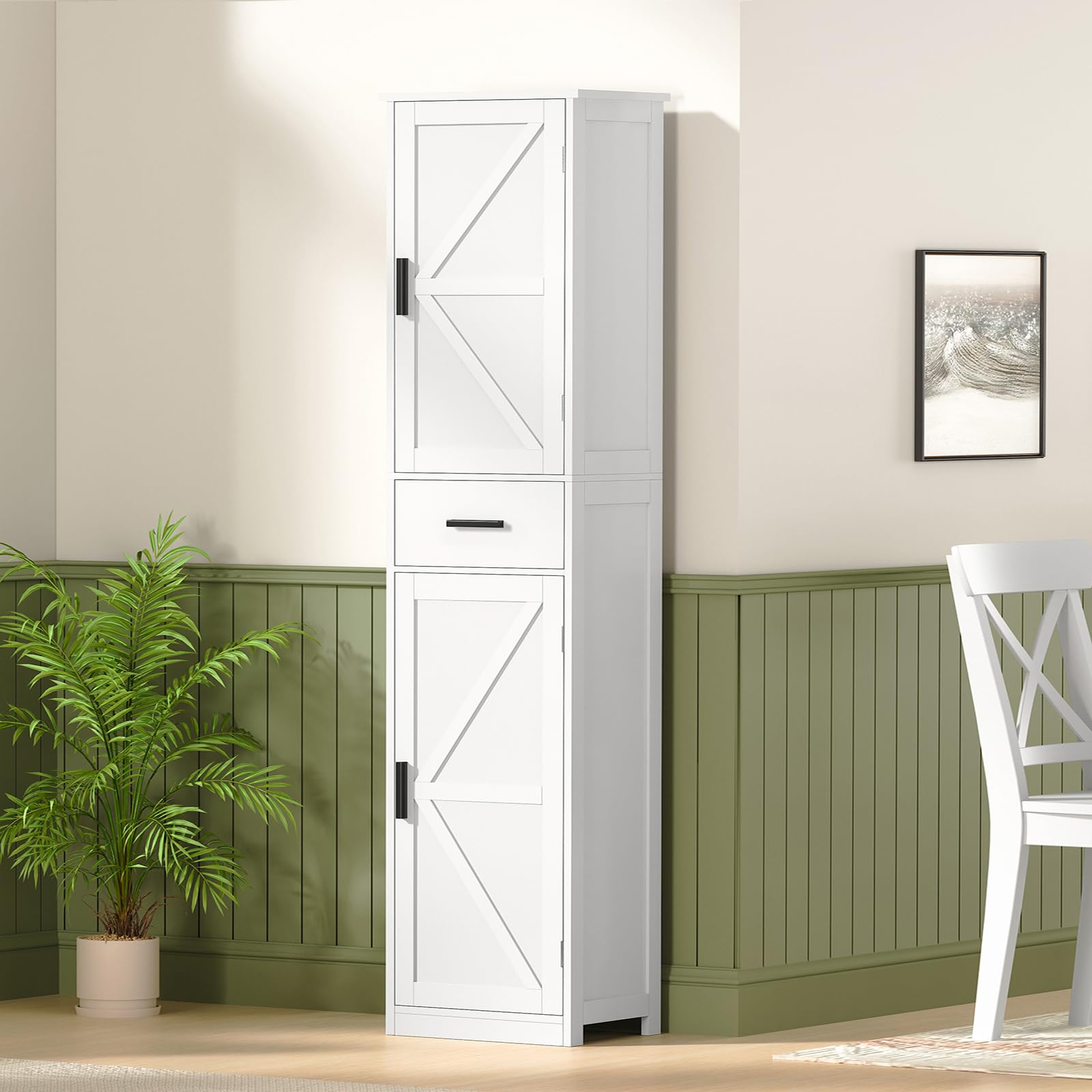 67.1" Tall Bathroom Cabinet, Storage Cabinet with 6 Shelves & Drawer