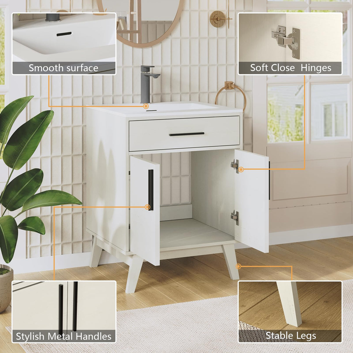 24.5" Bathroom Vanity with Sink Combo, Mid-Century Modern Small Single Bathroom