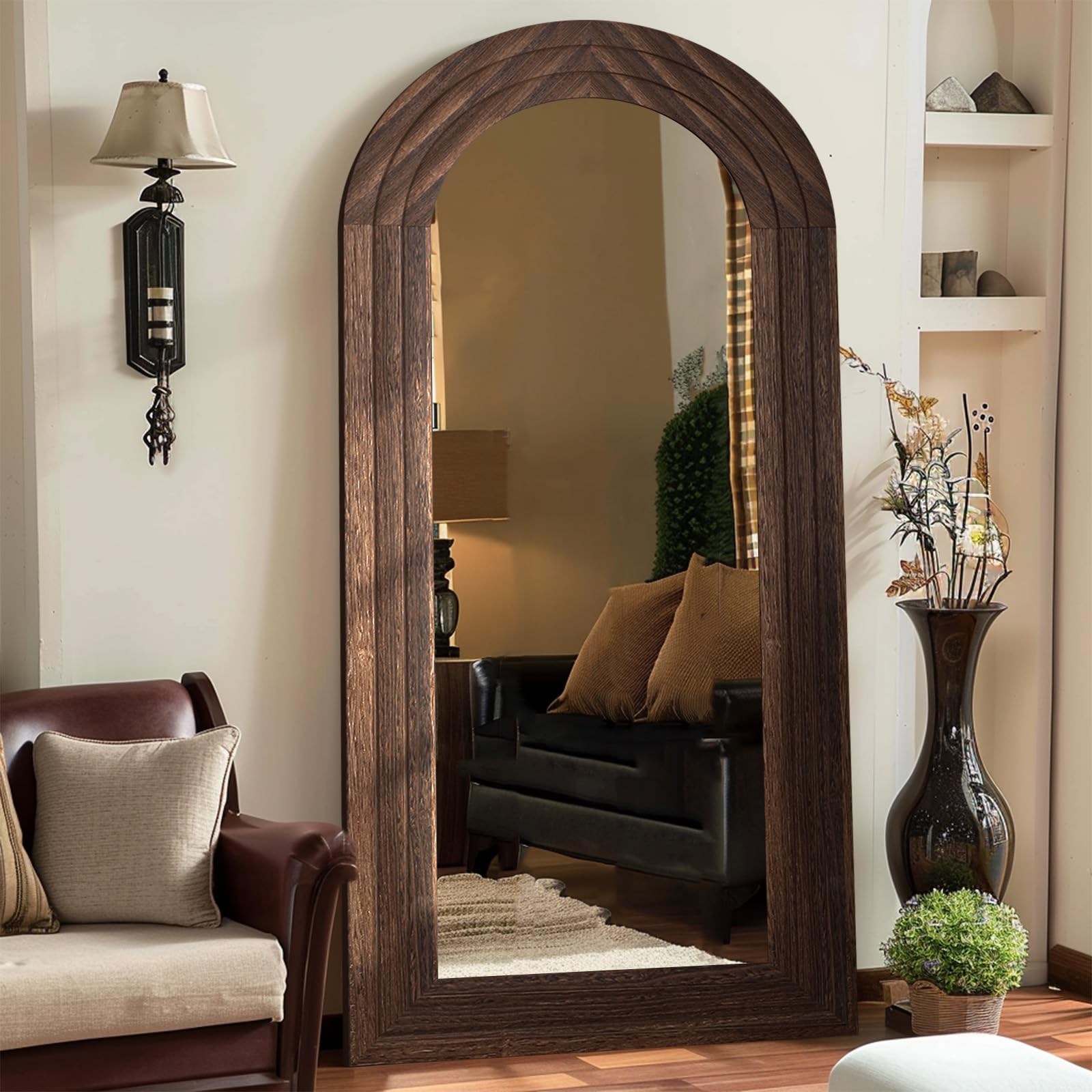 Arched Full Length Mirror with Solid Wood Frame, 71x32 Farmhouse Wall Mounted Floor Mirror