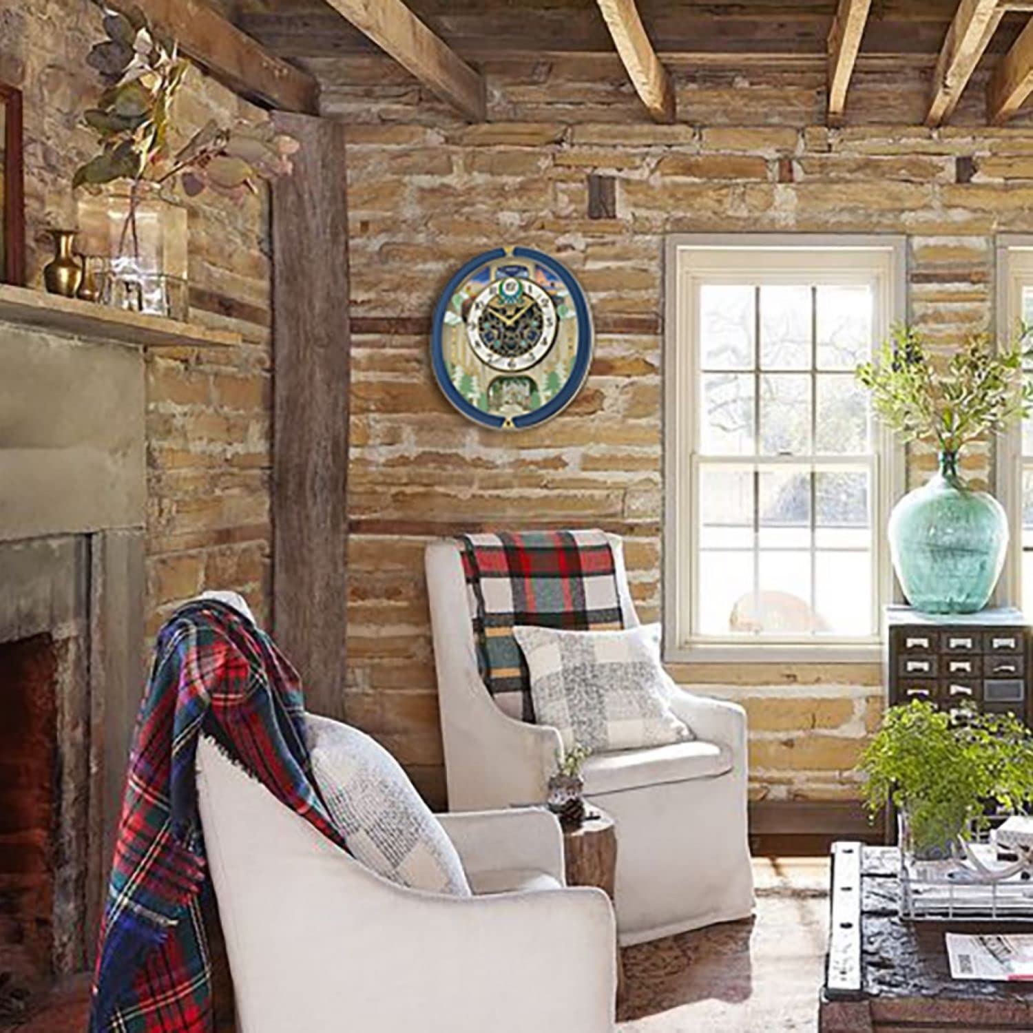 Blue Pine Fantasy Melodies in Motion Clock, Multicolored