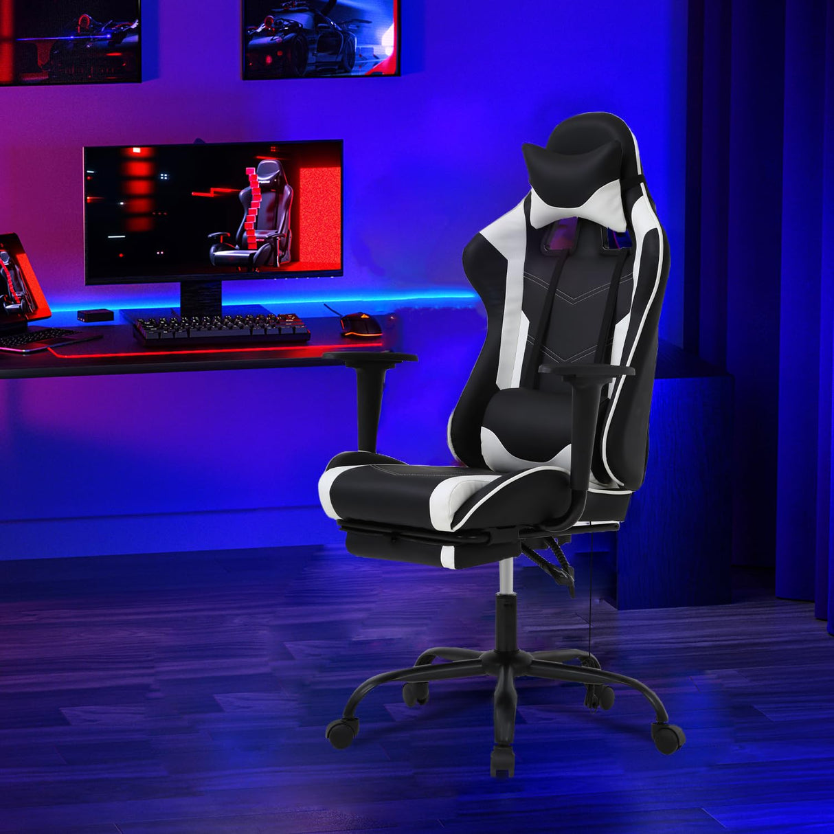 Racing Gaming Chair Office Massage Chair Ergonomic Recliner with Computer Desk PU