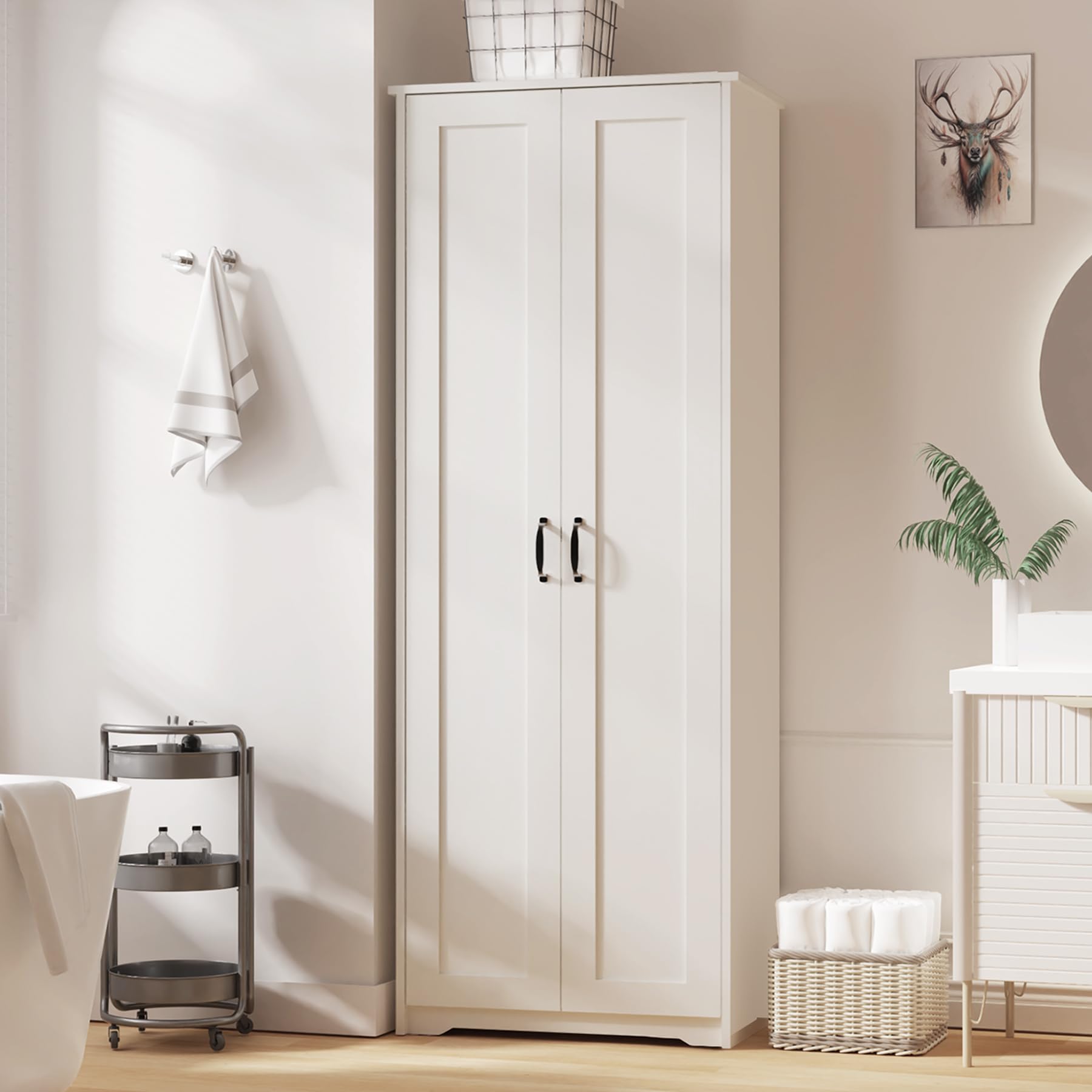 70" Tall Storage Pantry Cabinet, Bathroom Floor Organizer Storage Cabinet