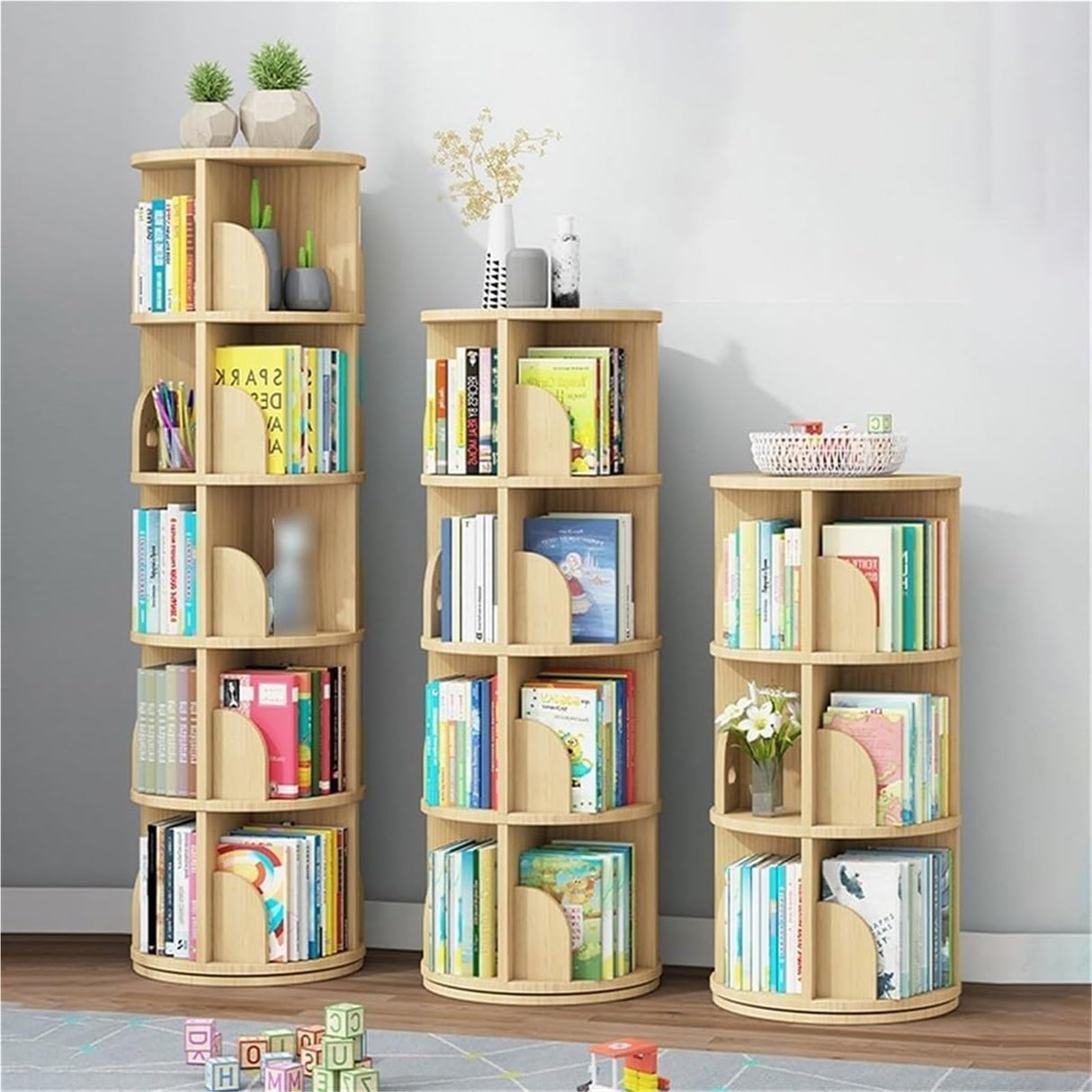 Rotating Bookshelf,Corner Bookshelf Floor Standing Bookcase Storage Rack with Legs