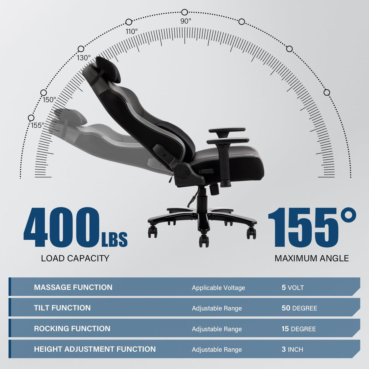 Big and Tall Gaming Chair 400lb Massage Memory Foam Gaming Chair