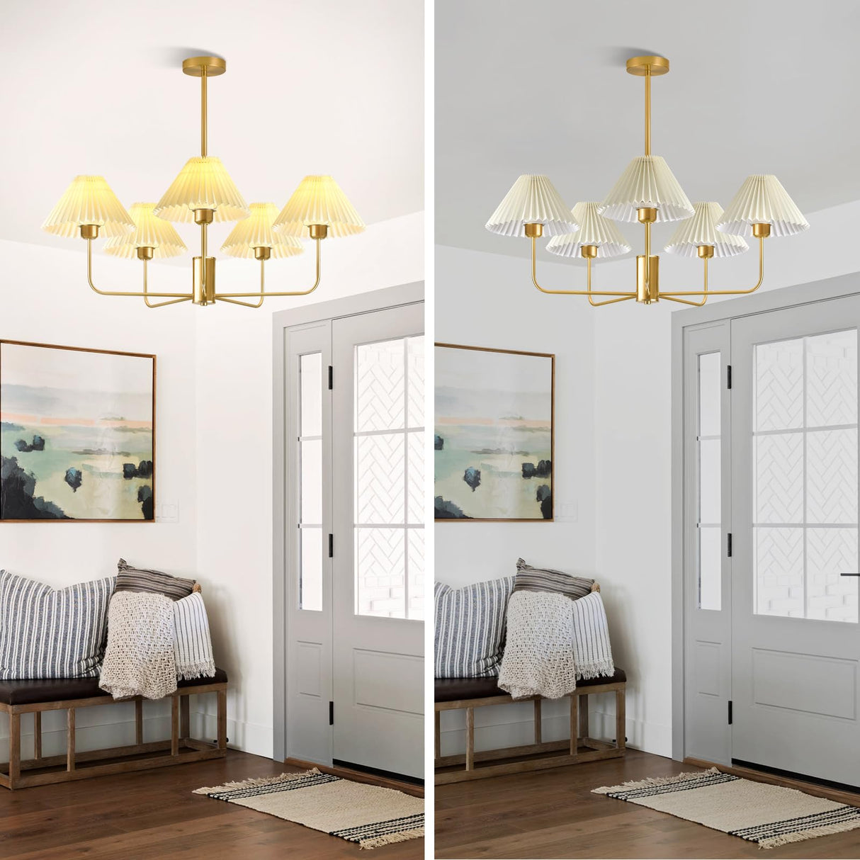 Chandelier Light Fixture, 5-Lights Mid Century Chandelier With Shades For Dining Room