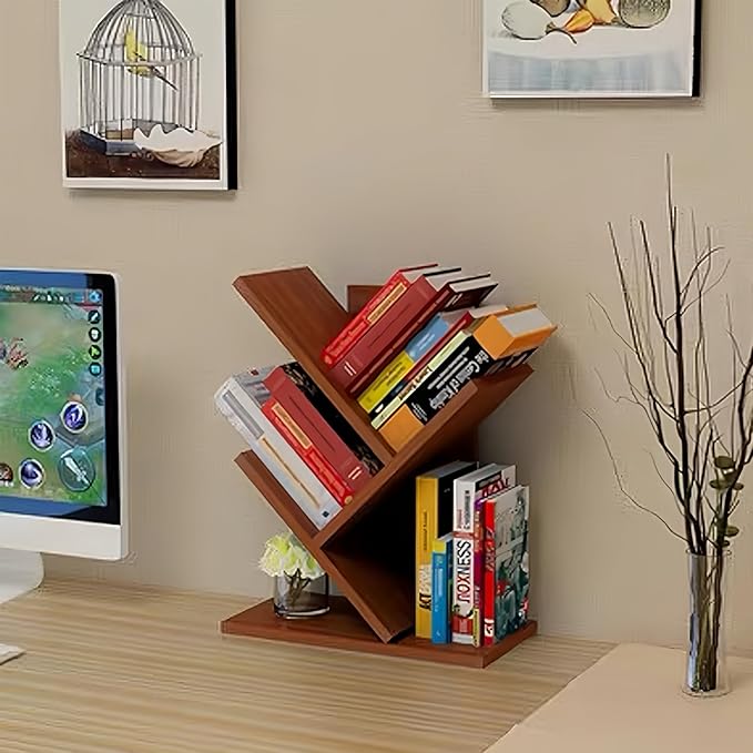 Tree Bookshelf, 3-Tier Book Storage Organizer Shelves Floor Standing Bookcase