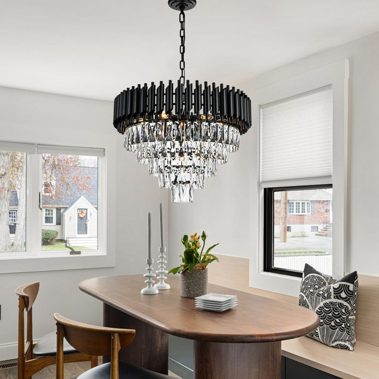 11-Light Modern Round Crystal Chandelier Lights, 5 Tiers Luxury Pendant Ceiling Light