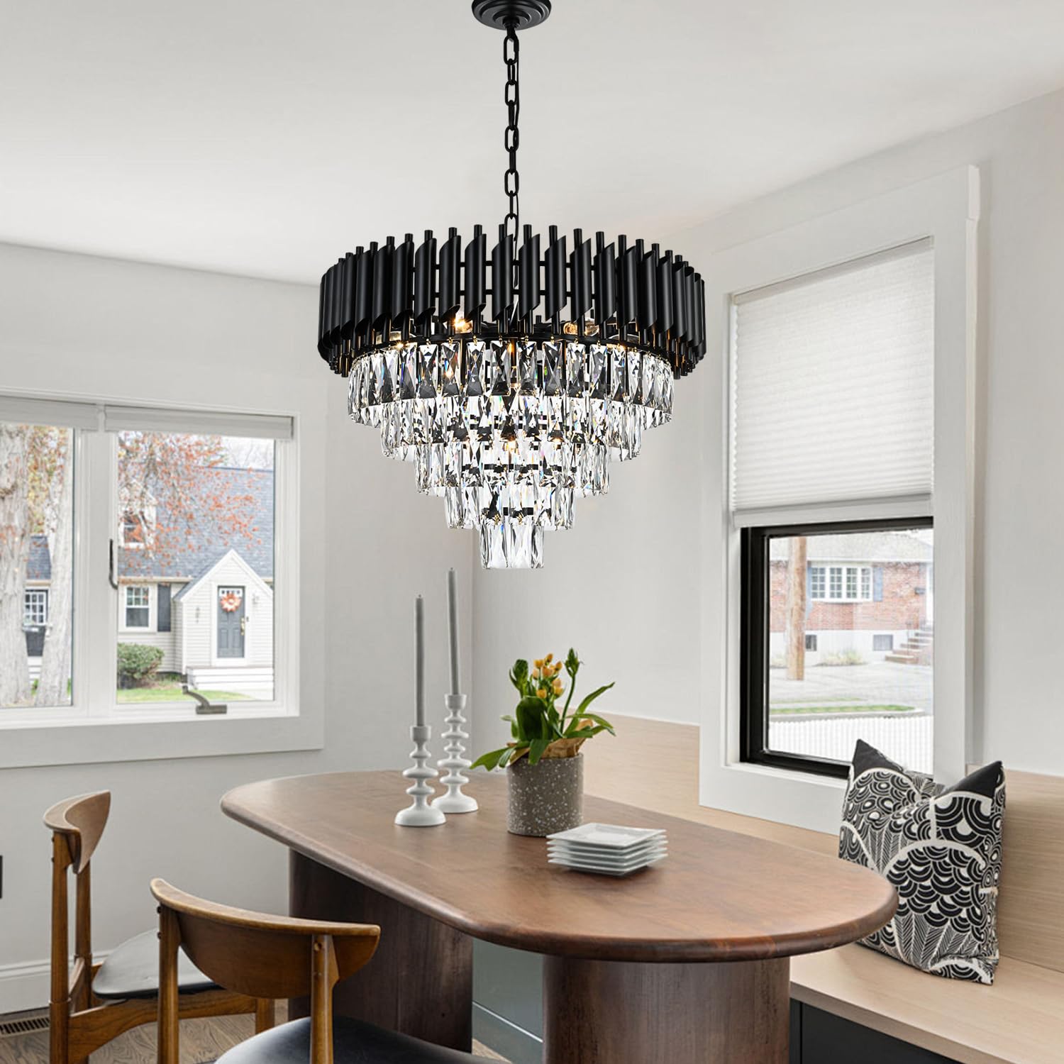 11-Light Modern Round Crystal Chandelier Lights, 5 Tiers Luxury Pendant Ceiling Light