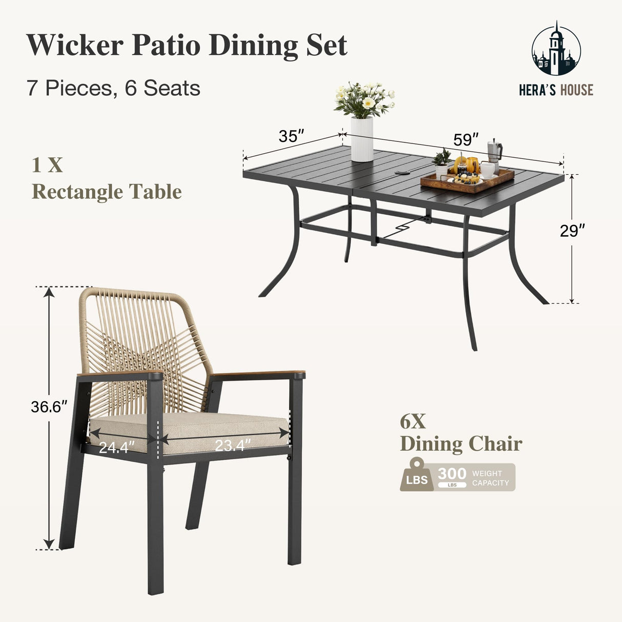 7 Pieces Patio Table and Chairs Set, Outdoor Dining Set for 7