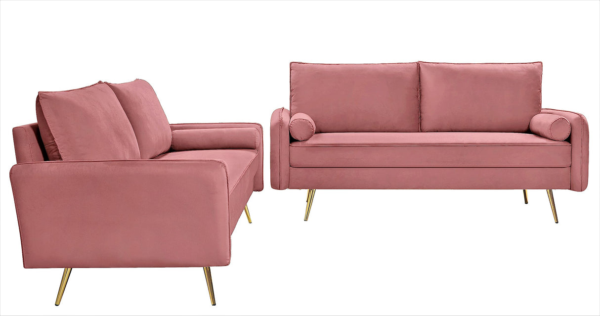 Container Luxury 2-Piece Sofa Set, Chesterfield-Inspired Design with Scrolled Arms, Nailhead Accents & Channel Tufting, Soft Velvet Upholstery, High-Density Foam for Comfortable Seating, Rose