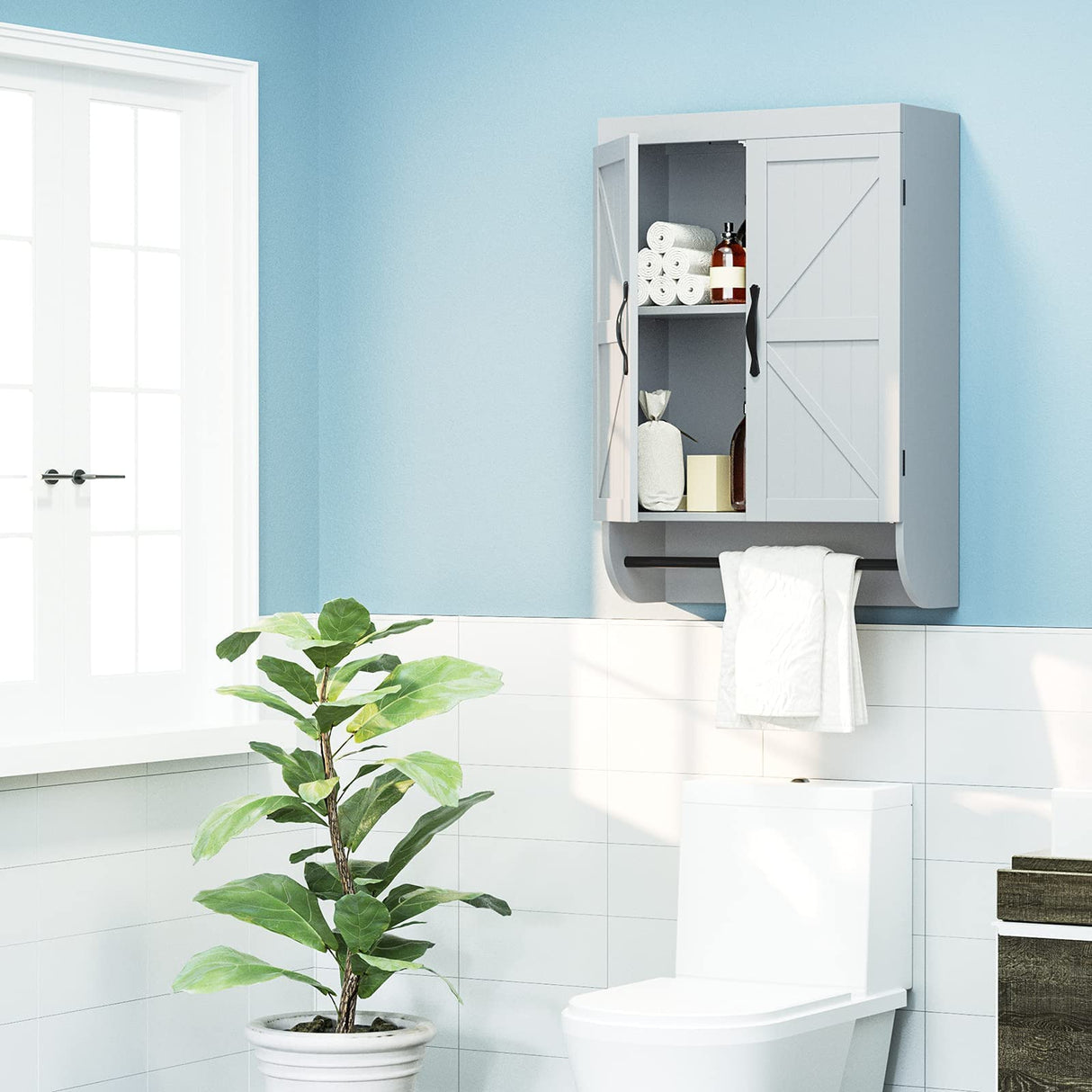 Bathroom Storage Wall Cabinet Over The Toilet with Adjustable Shelf, Space Saver 2-Door