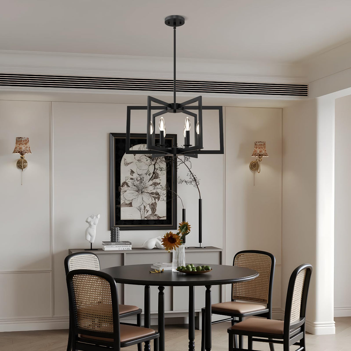Black Chandelier, 6-Light Farmhouse Chandeliers for Dining Room Lighting Fixtures Hanging