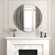 Round Decorative Wall Mirror - 31.5 x 31.5 in Floating Crystal Accent Large Mirror