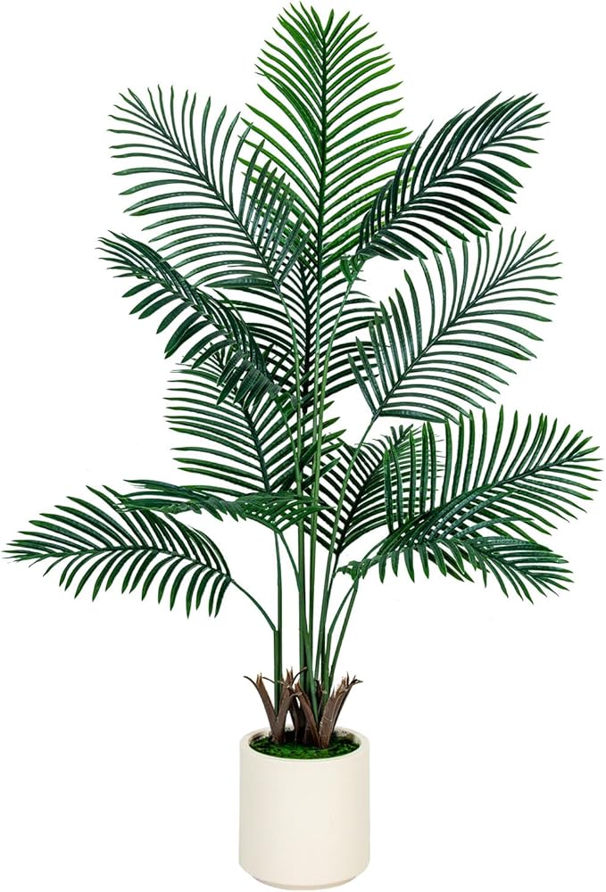 Areca Palm Trees Artificial Indoor, 5FT Tall Faux Palm Tree with White Planter